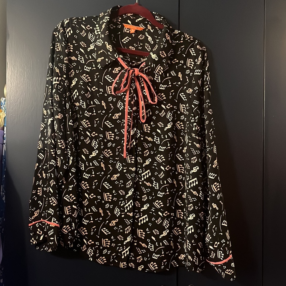 ModCloth Music Note Print Blouse with Removable Neck Tie NWOT XL - Picture 2 of 7